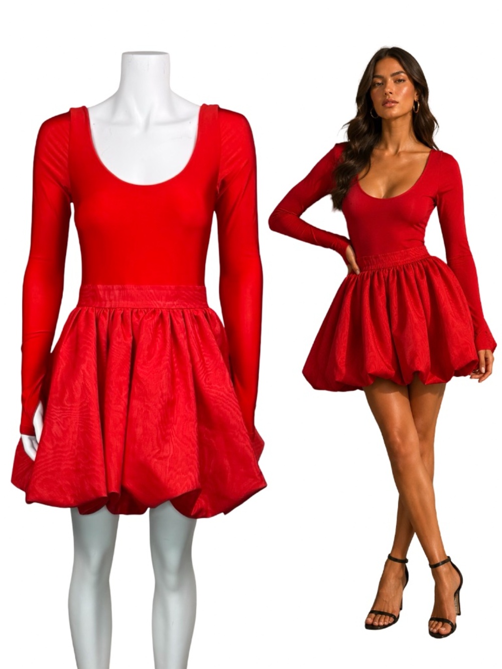 $495 Alice + Olivia Chara Bright Ruby Bubble Hem Mini Dress Size S / US 4
